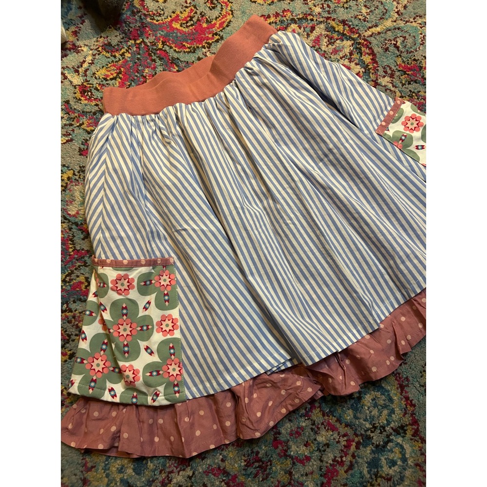 Matilda Jane Skirt Blue White Mauve Striped Floral Polka Dot‎ Ruffle Mixed Media